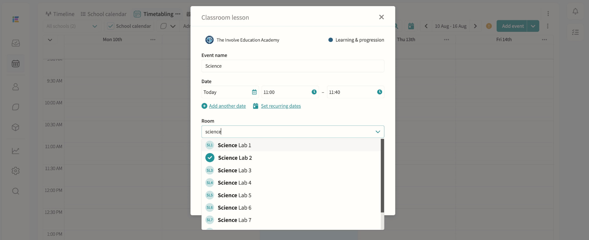 Science & practical lesson management screenshot