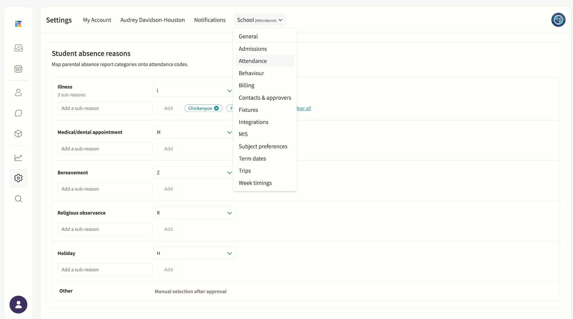 Student absence screenshot