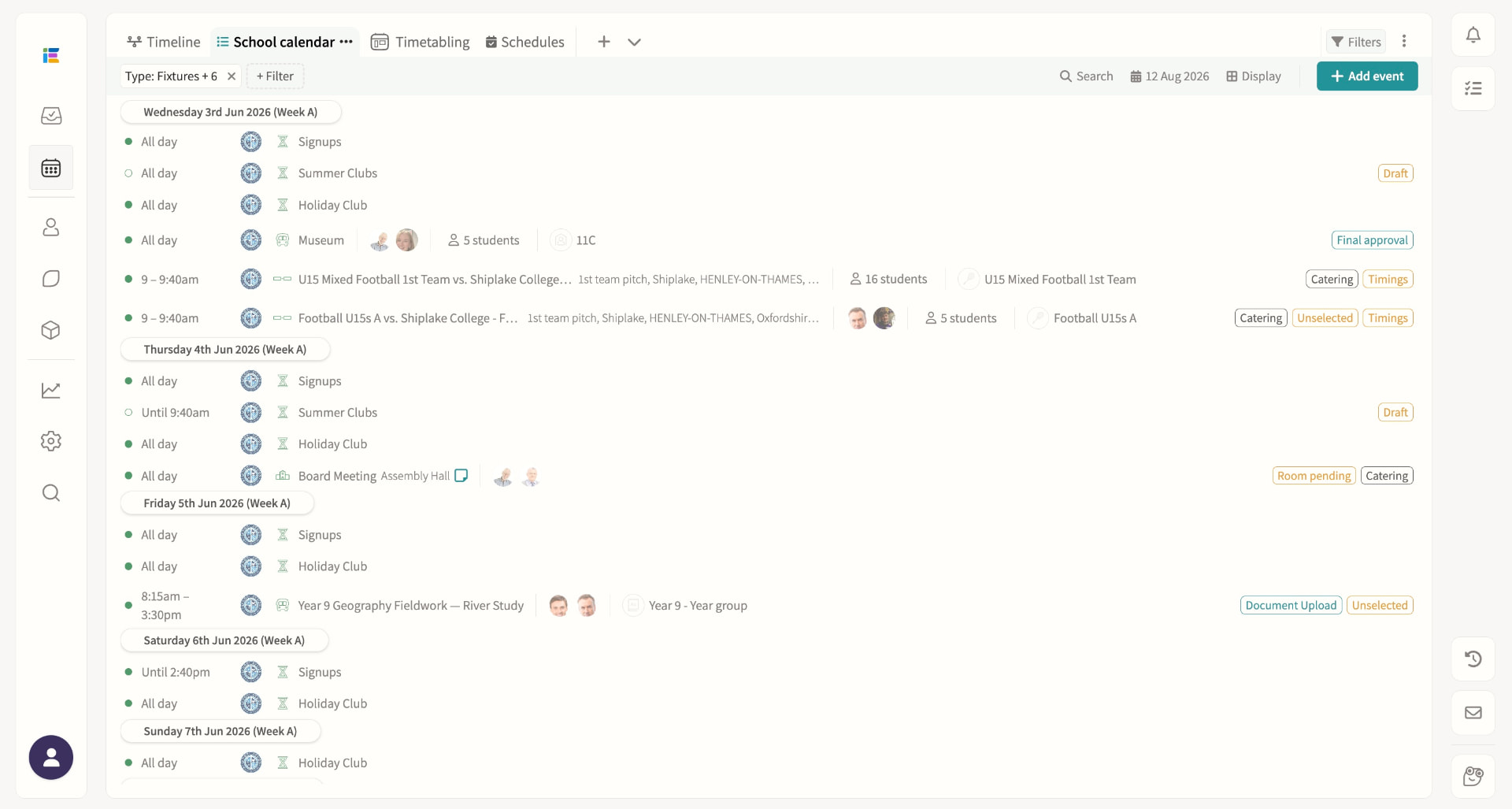 School calendar events / public calendar screenshot