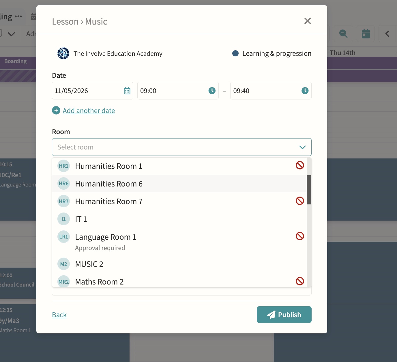 Room booking screenshot