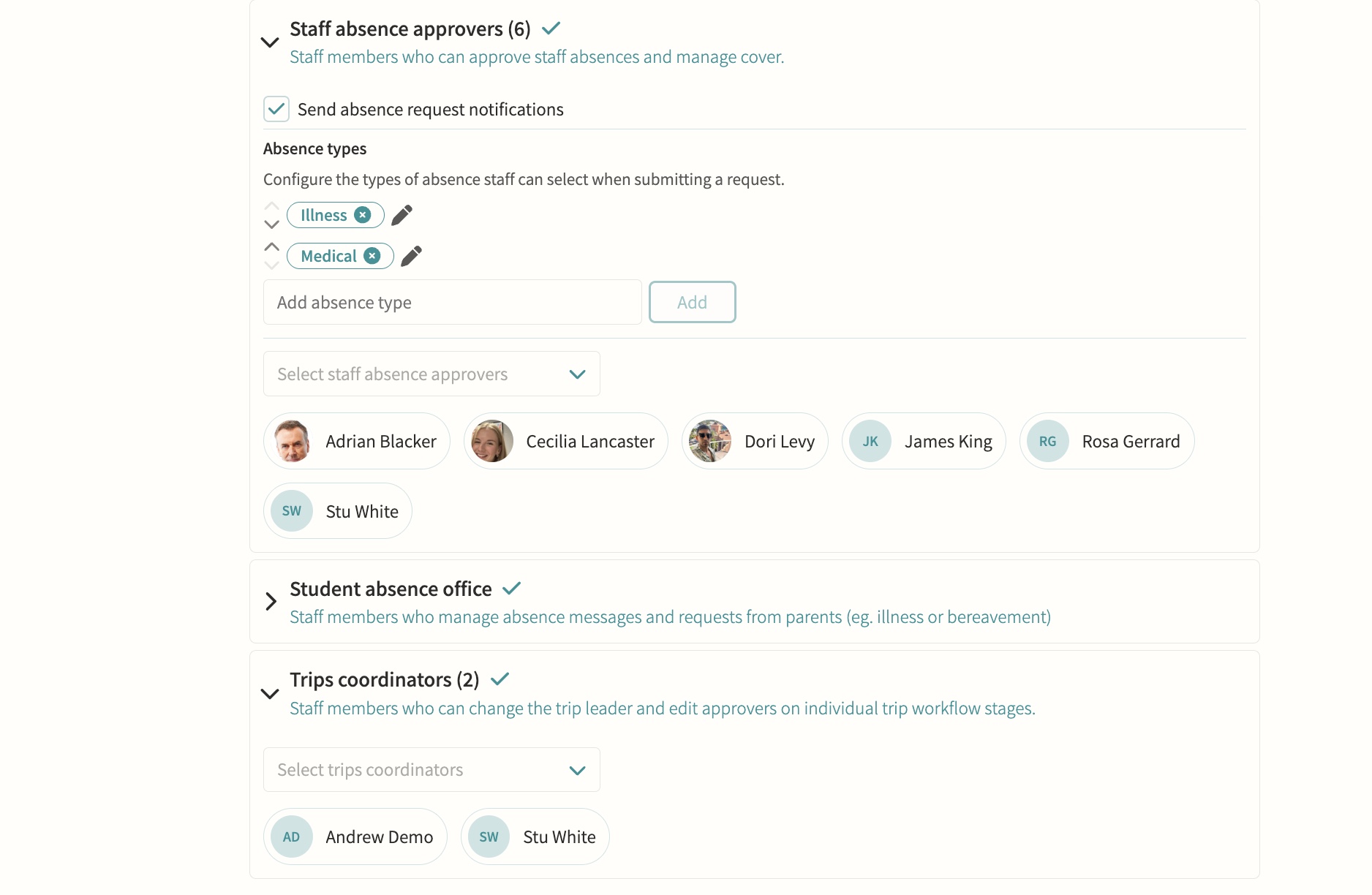 Staff permissions screenshot