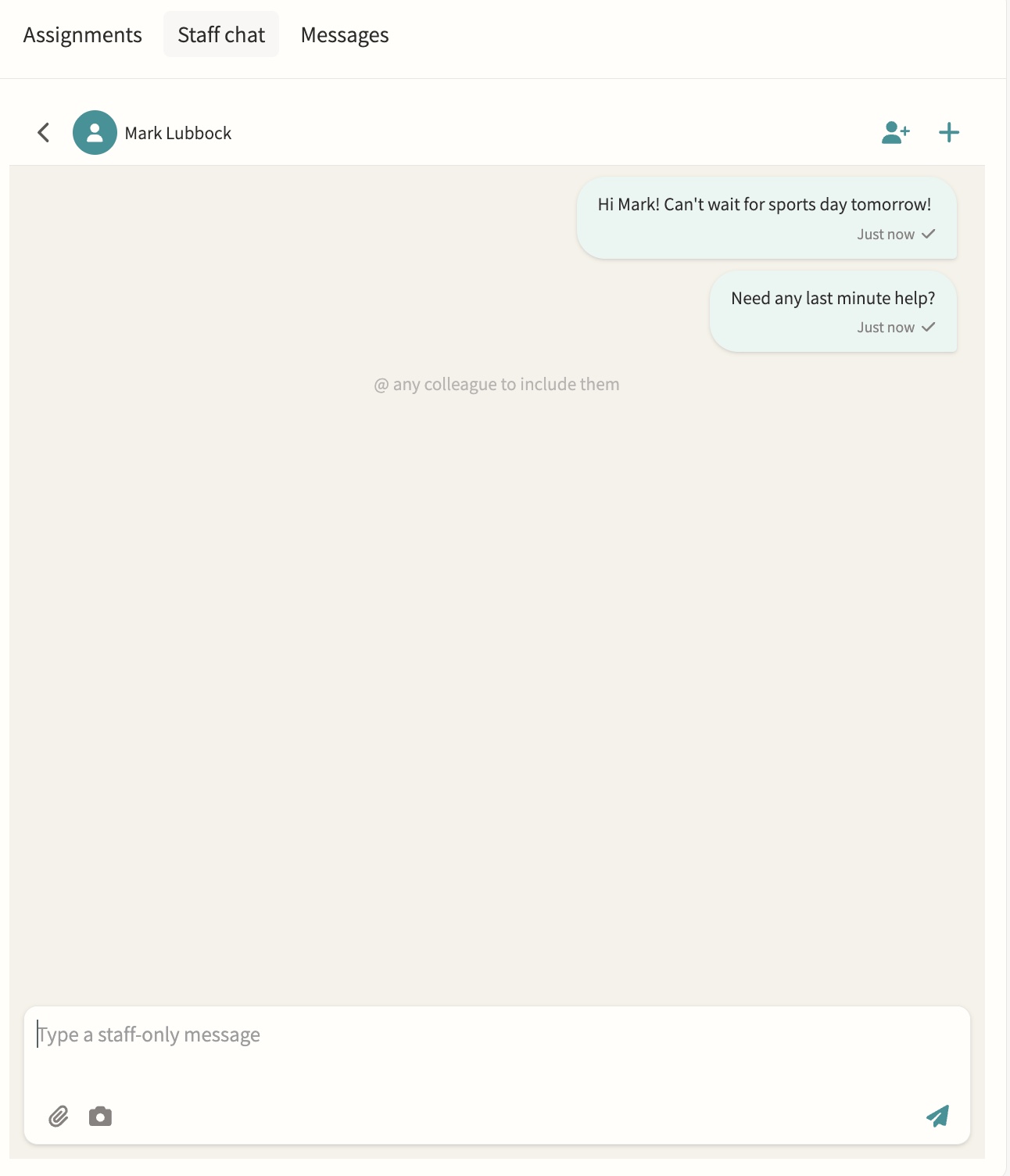Staff chat screenshot