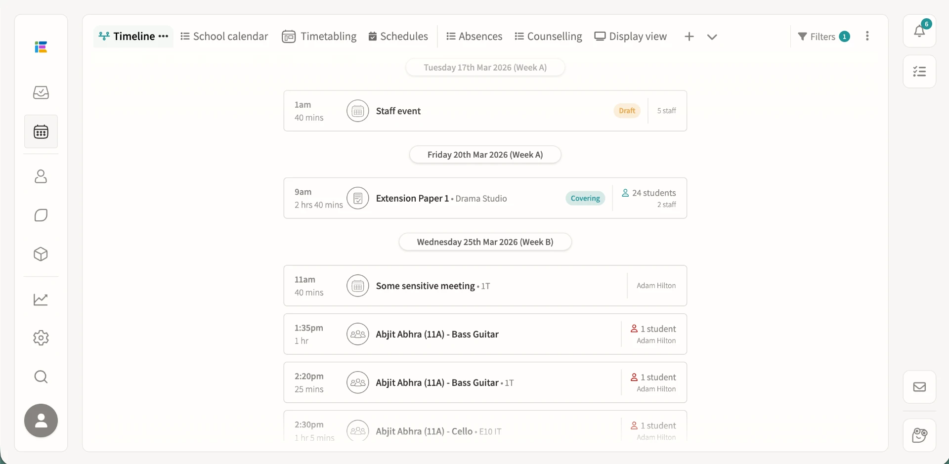 Involve timeline showing school events, lessons and schedules in one unified view