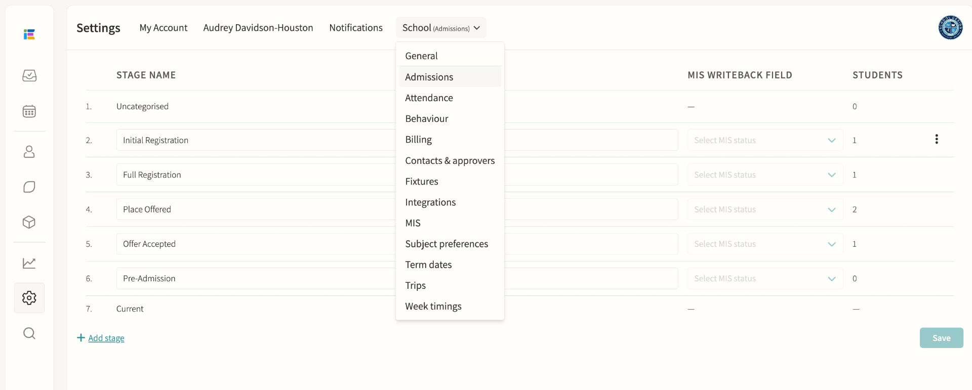Admissions screenshot