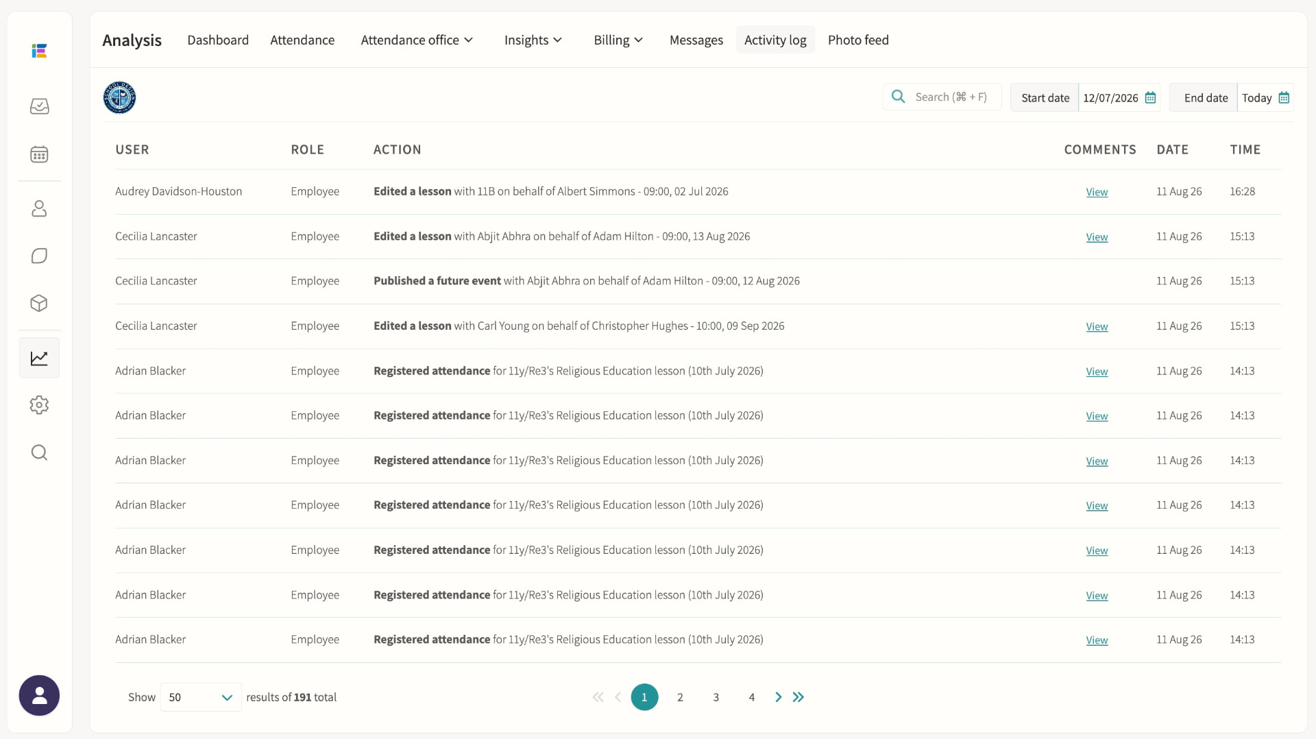 Audit logs screenshot