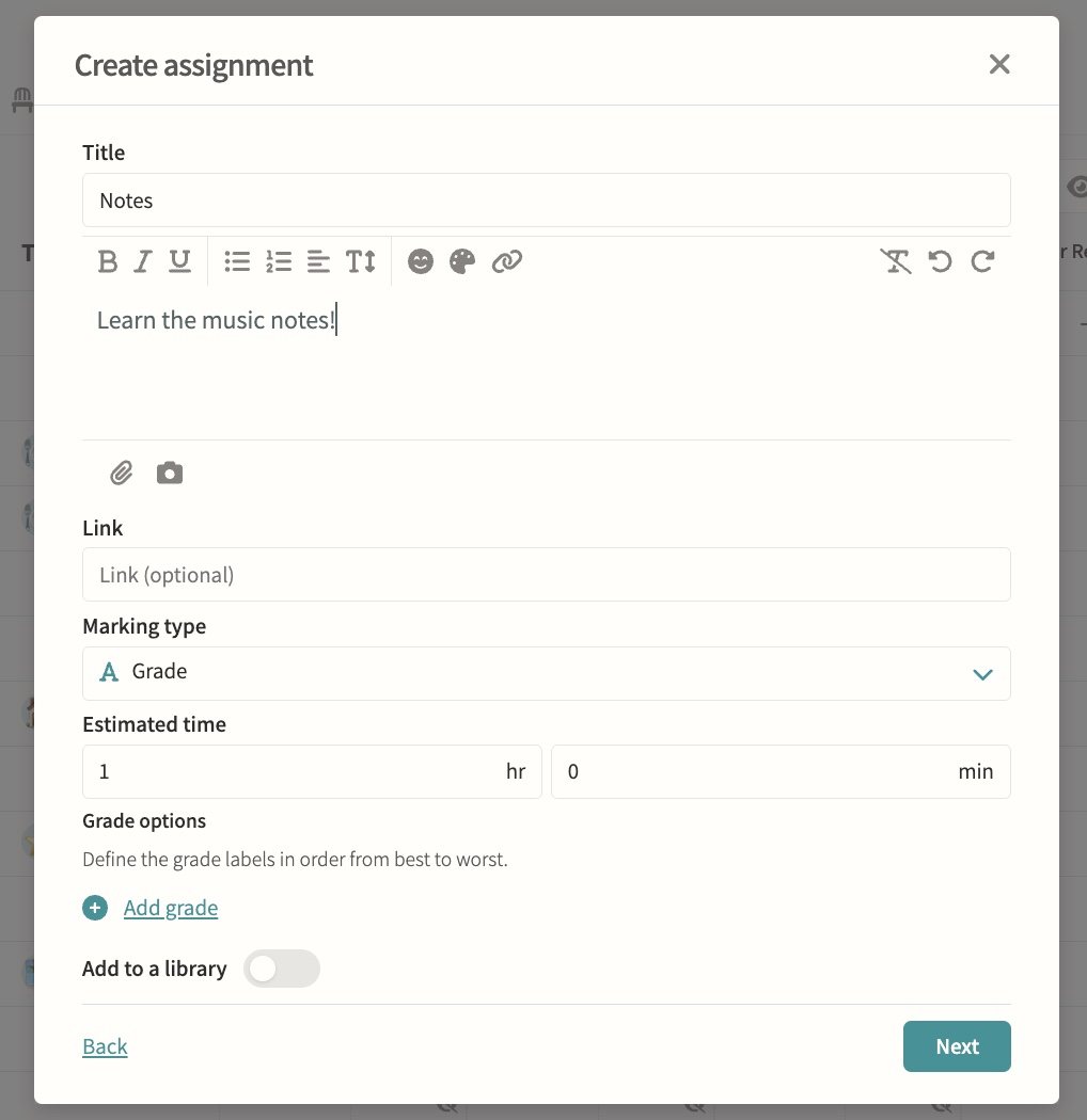 Assignments, including Microsoft integration screenshot