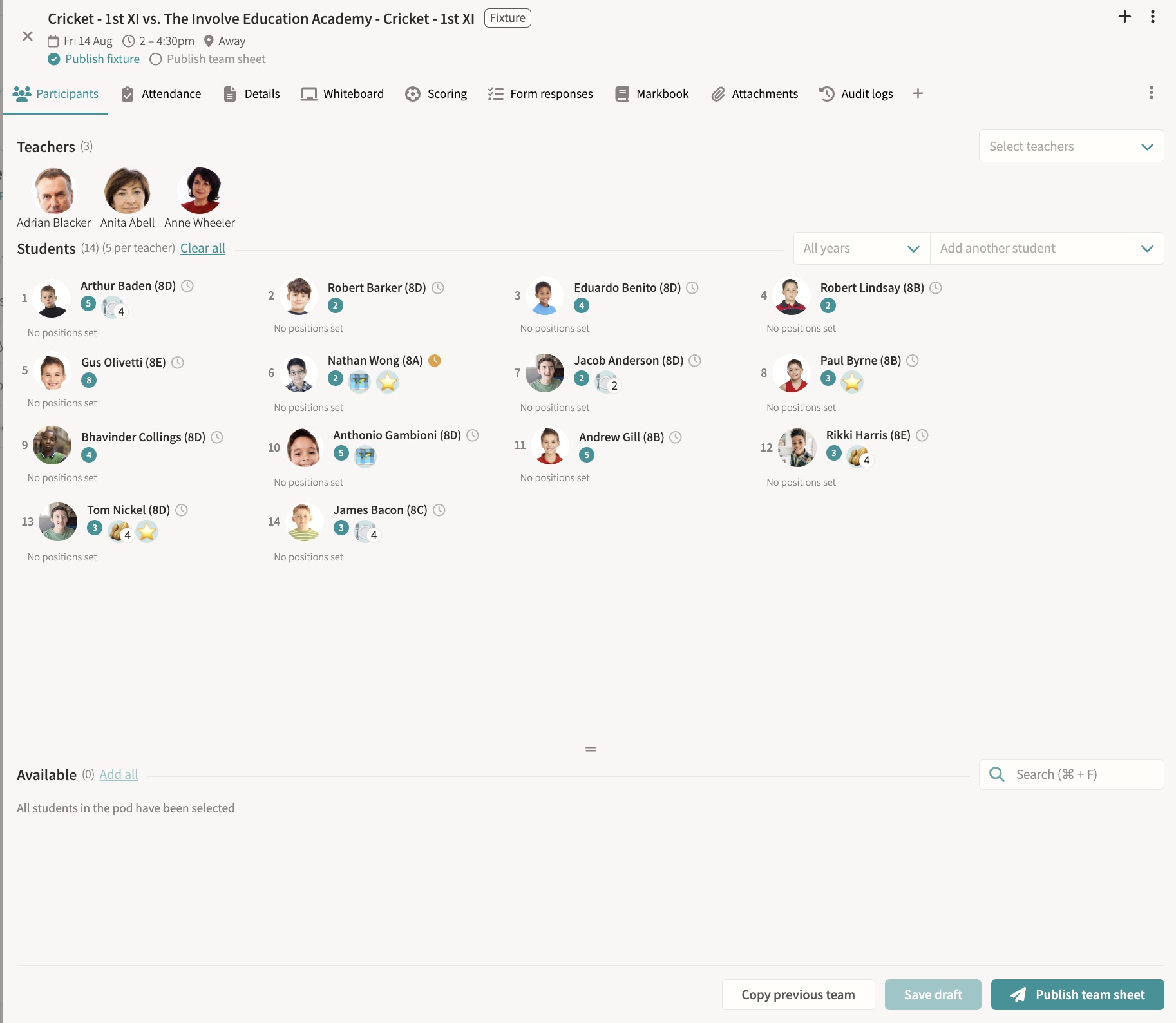 Fixtures & squads screenshot